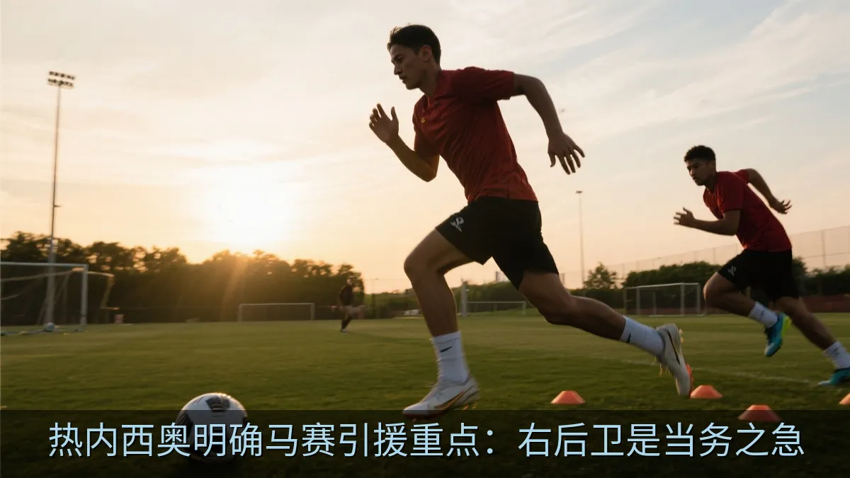 足球运动员在夏季训练中进行带球练习