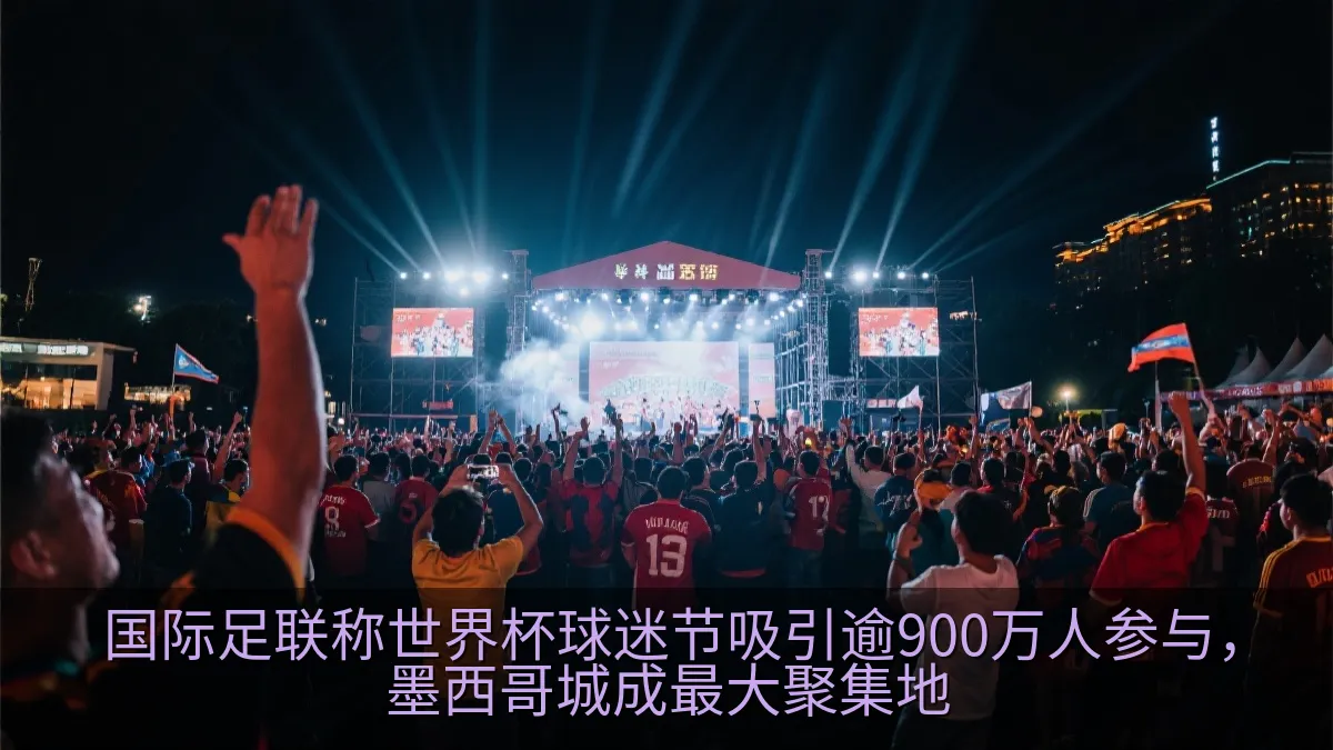 夜间足球观赛活动中的人群与舞台灯光